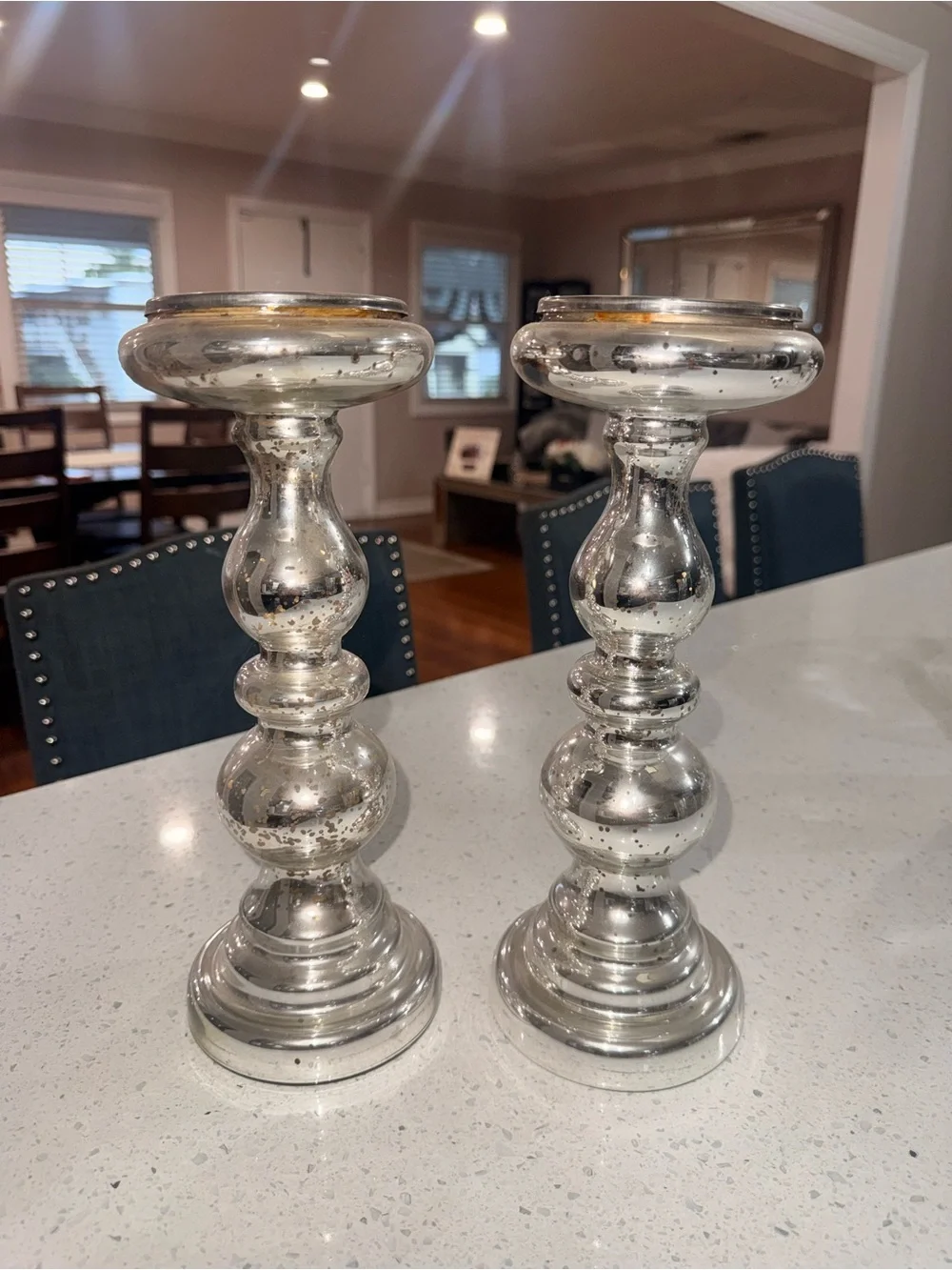 Silver Mercury Glass Candlestick Holders -